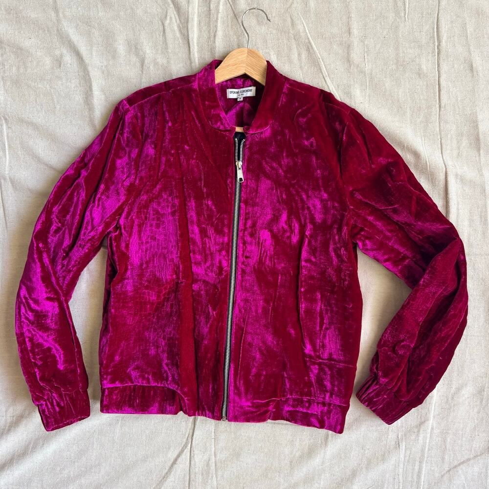 Opening Ceromony Jacket Womens 6 S Croc Velvet Bomber Cotton Silk Blend Full Zip
